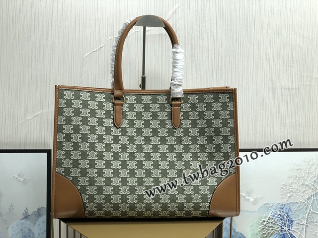 Celine專櫃2023新款手提托特包 賽琳CABAS TRIOMPHE TOTE牛仔刺繡橫款手袋 sldj2235